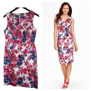 Talbots Sz 8P 8 Petite Medium Dress Sheath Floral Garden Pink Blue Slvlss CHIC